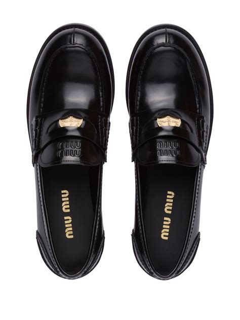 miu miu loafer heels|Black Leather Penny Loafers With Heel .